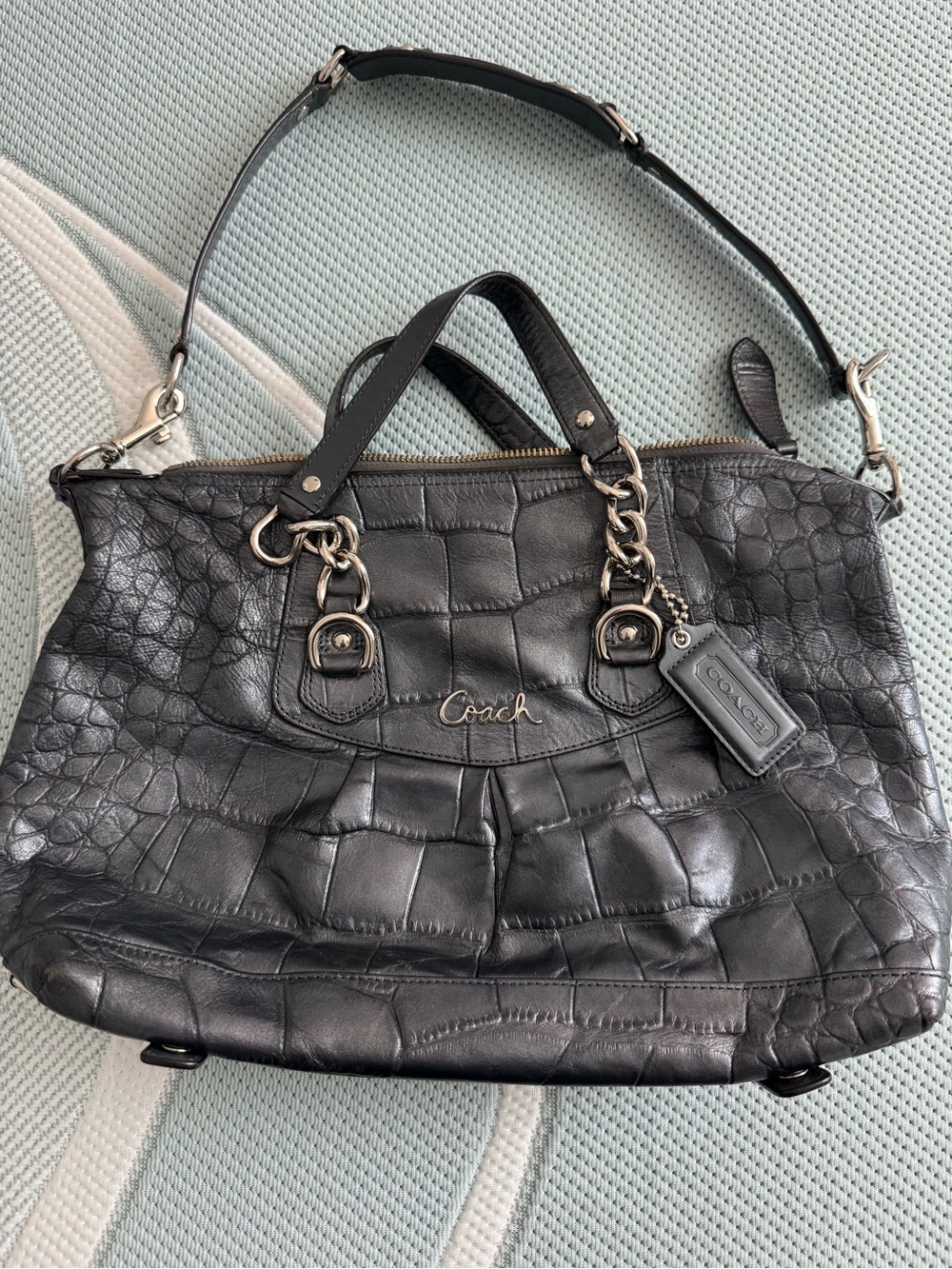 Vintage Coach Ashley Croc-Embossed Leather Satchel